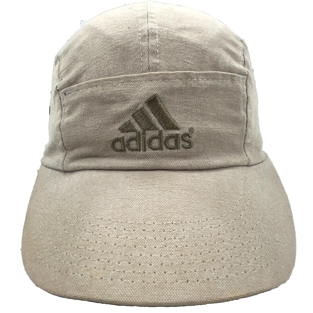 Vintage Adidas Hat Cap Strap Back Tan 5 Panel Canvas 90s Y2K 2000s‎ Spell Out